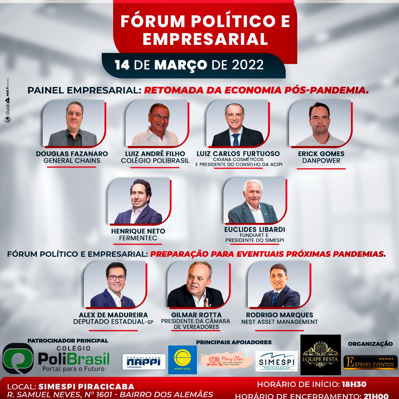 Fórum Político e Empresarial acontecerá no Simespi – dia 14 de março